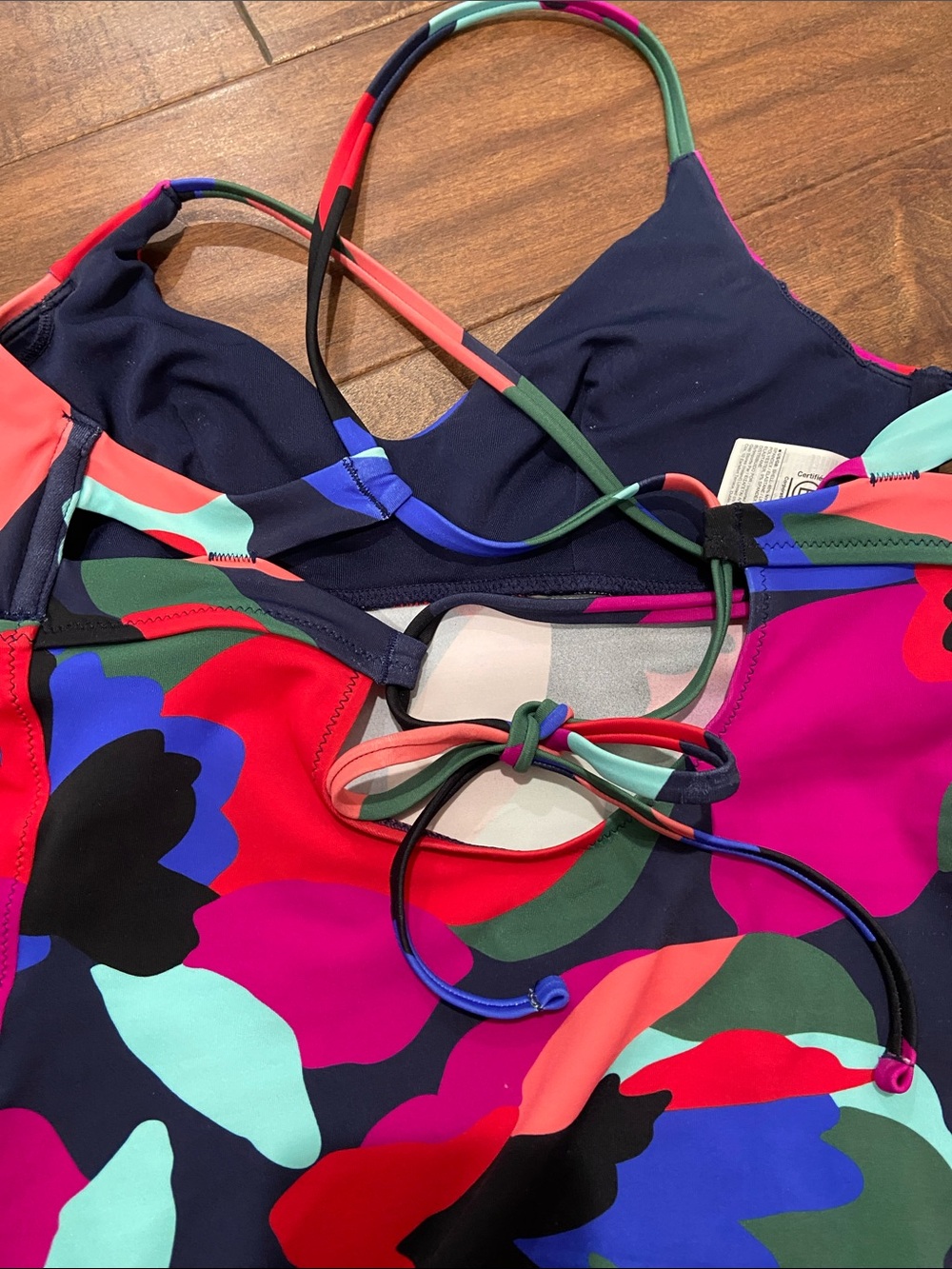 Athleta Multicolor Abstract Floral Tankini Top - Pink, Coral, Blue, Green, Black - Picture 6 of 6